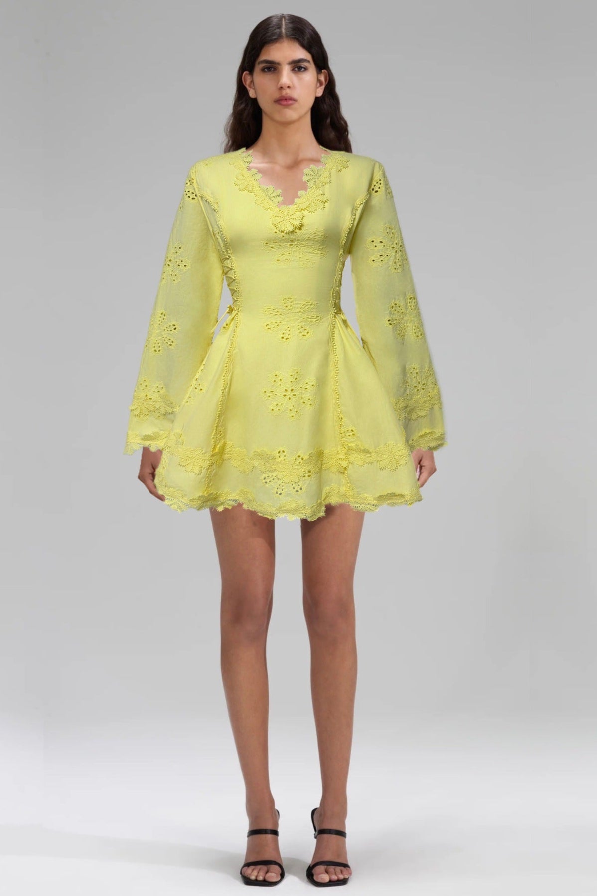 Flower embroidery hollow mini dress in white