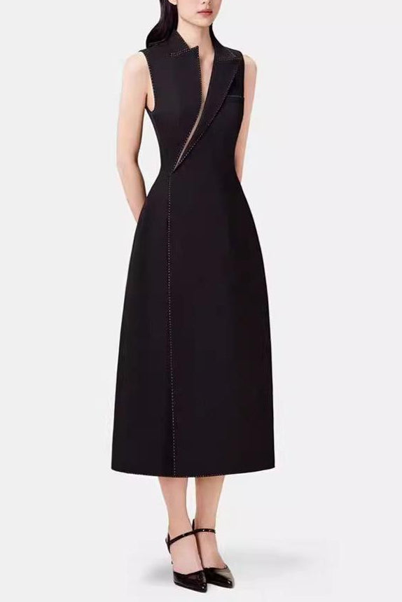 asymmetric collar blazer midi dress in black
