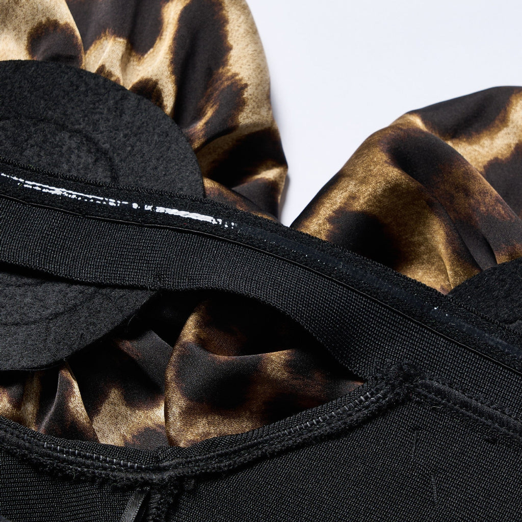 3d flower leopard pattern bandage maxi dress in black