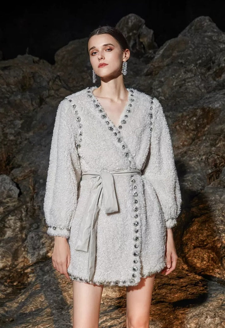 Joy V-Neck Long Sleeve Diamond Stud Coat