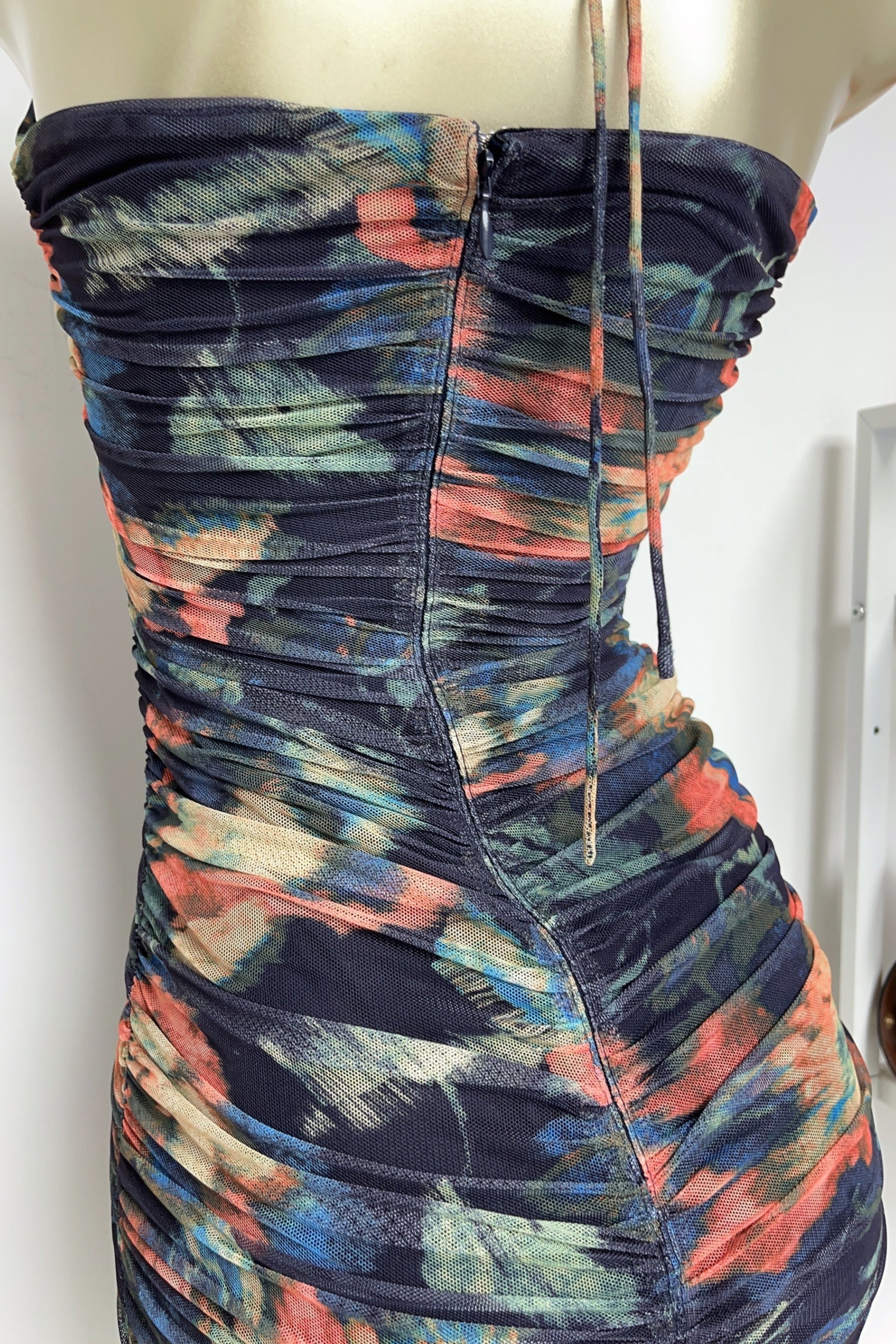 multicolor floral print pleated Bodycon Mini Dress