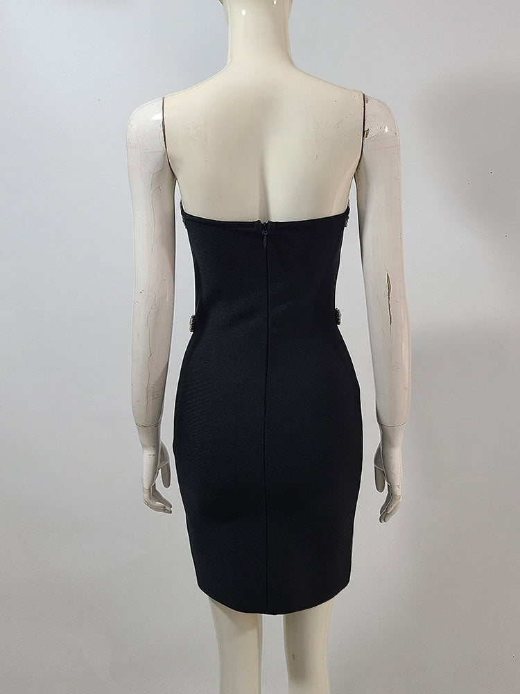 rita Rhinestone Bodycon strapless Bandage mini dress in black