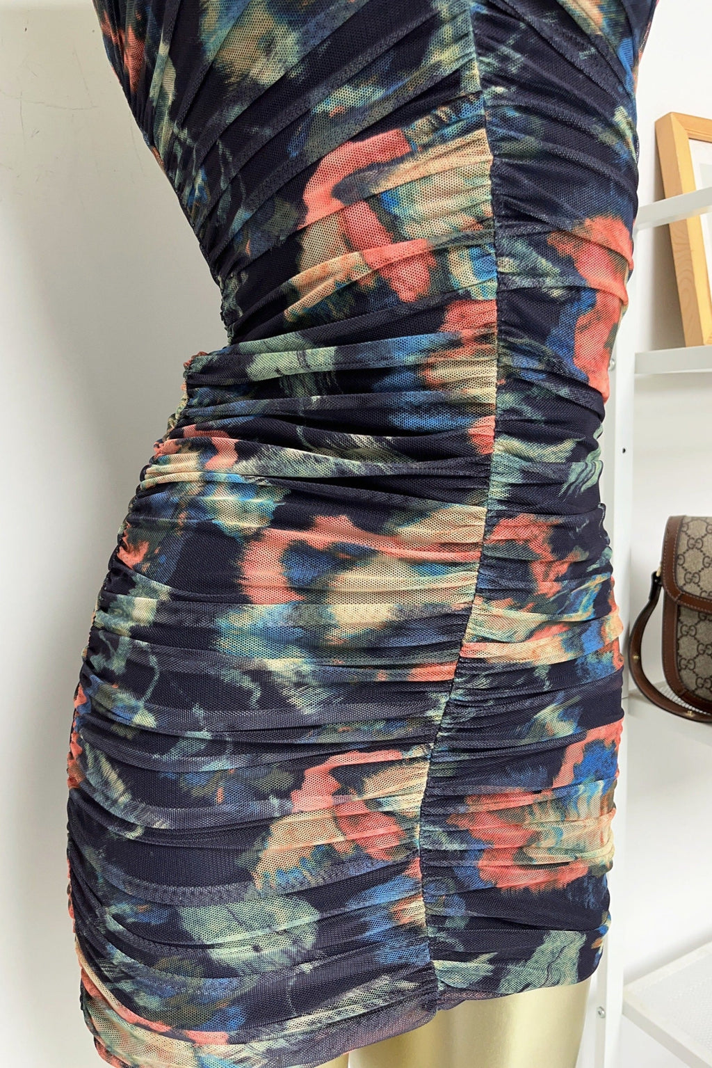 multicolor floral print pleated Bodycon Mini Dress