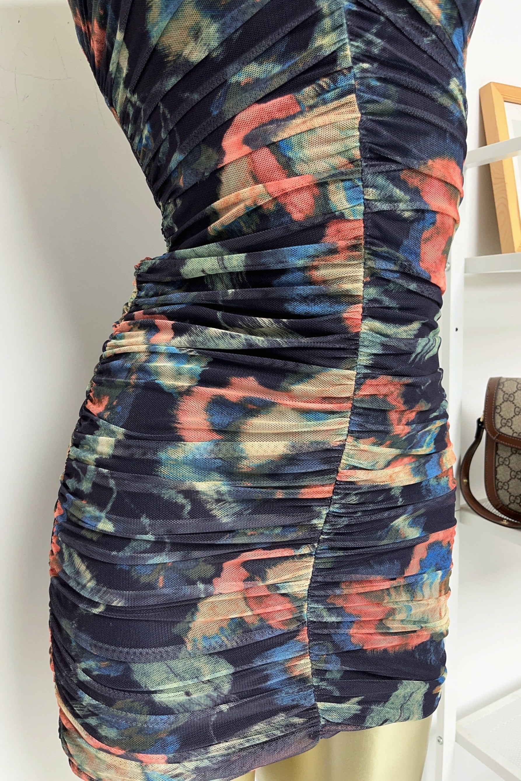 multicolor floral print pleated Bodycon Mini Dress