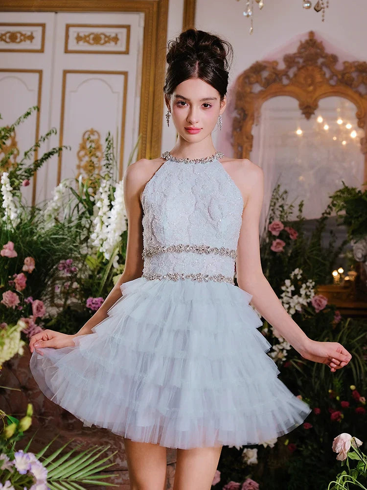 Sleeveless halter layered party Dress