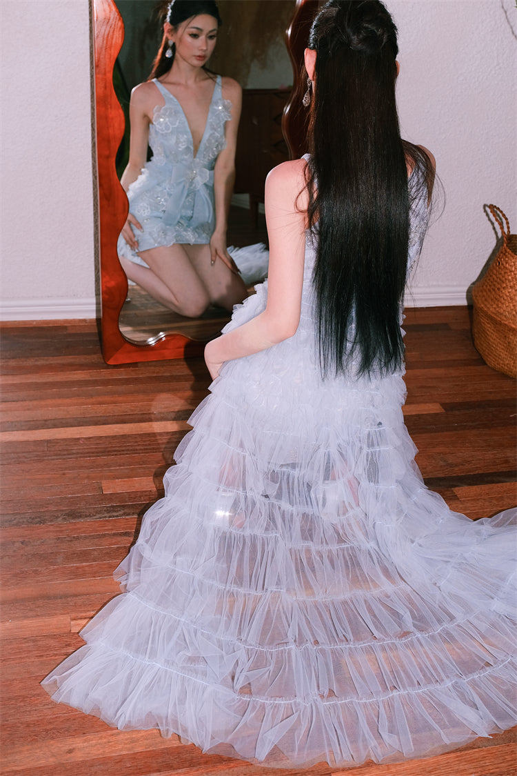 Vivi Light Blue Sleeveless Chiffon Banquet Dress