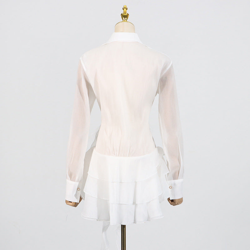 flower ruffle ribbon mini dress in white