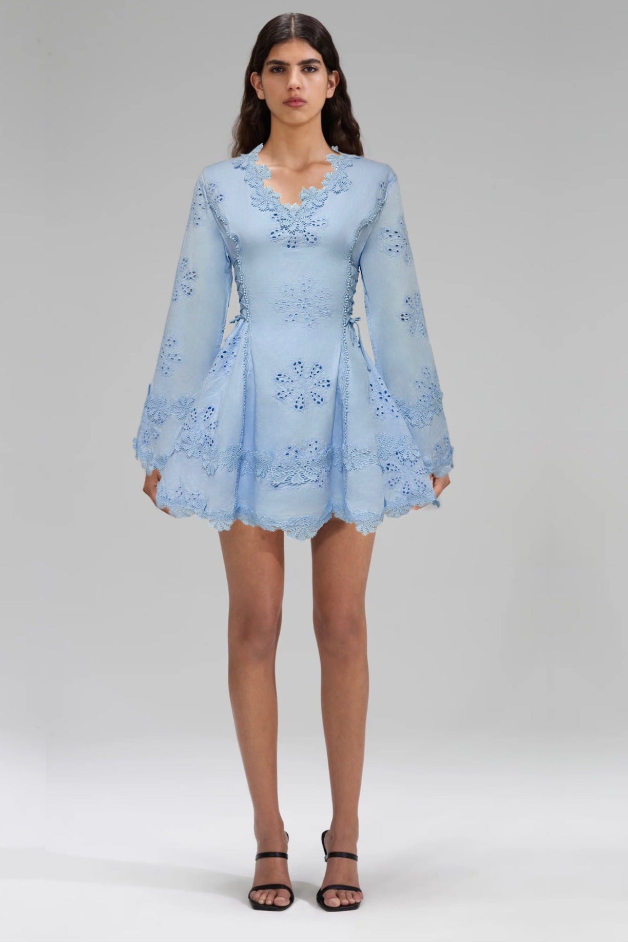 Flower embroidery hollow mini dress in white