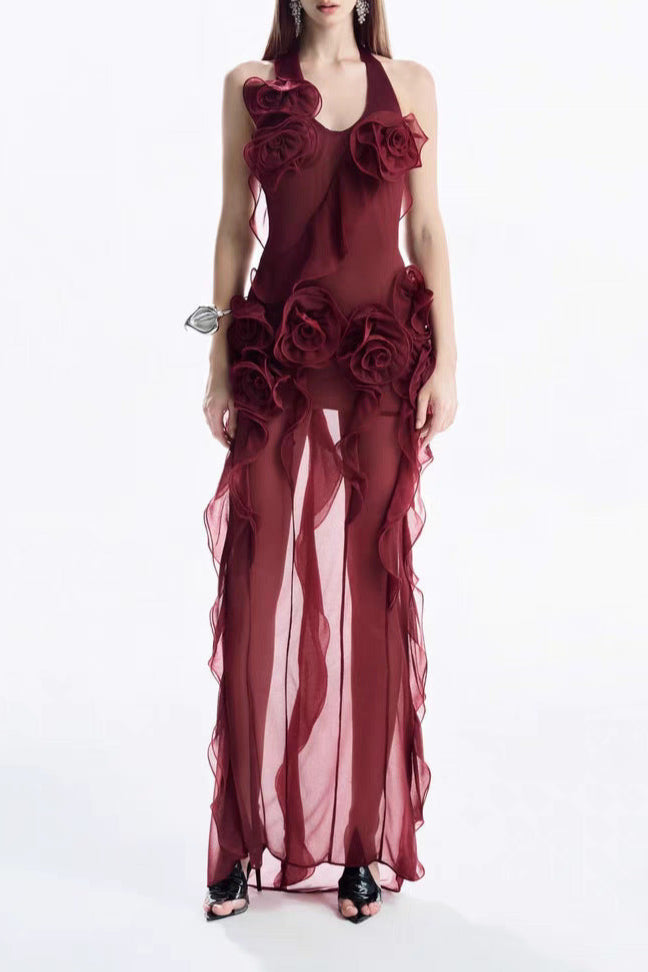 melissa grey Flower Asymmetric Folds Streame Mini Dress