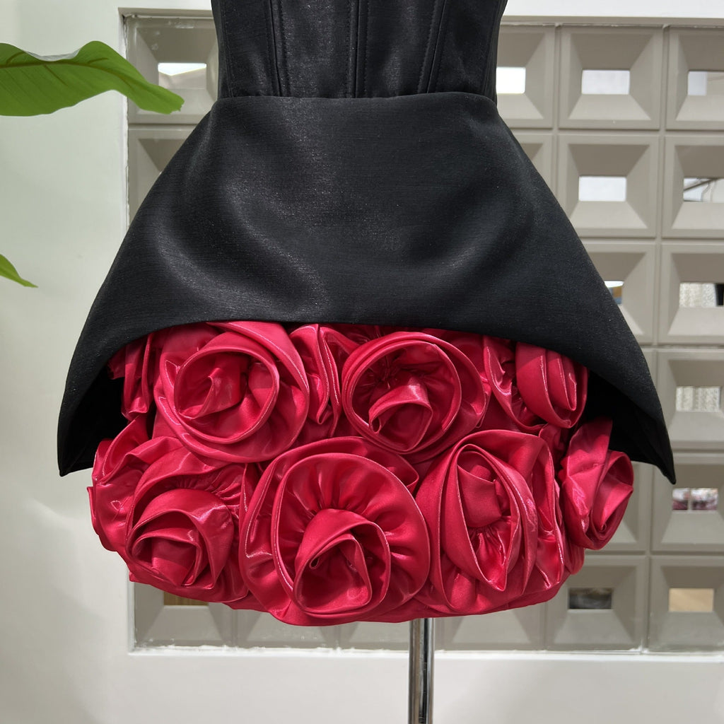 Rose Flower Ruffled Floral mini dress in Red