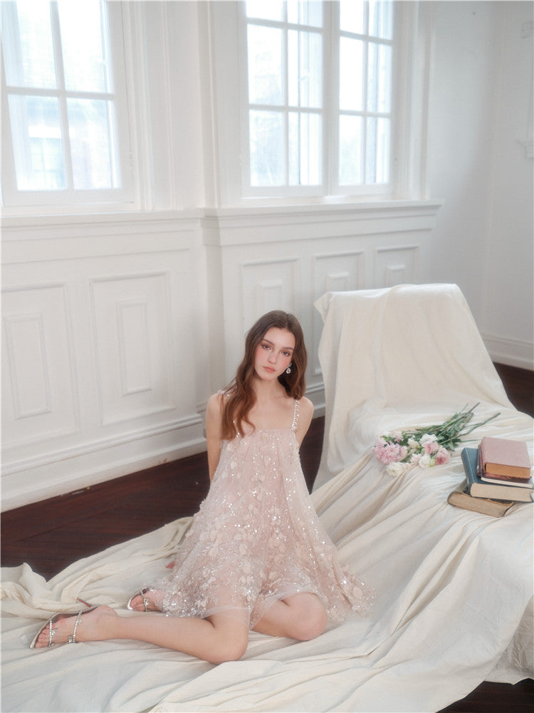 Zola Pink Flower Embroidered Loose doll Party Dress