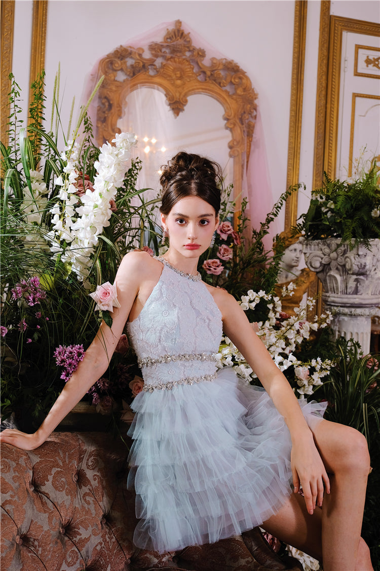 Sleeveless halter layered party Dress