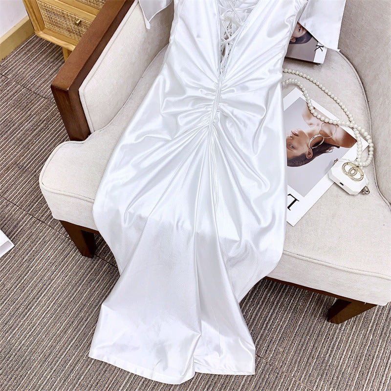 alexandra satin Corset Dress in white