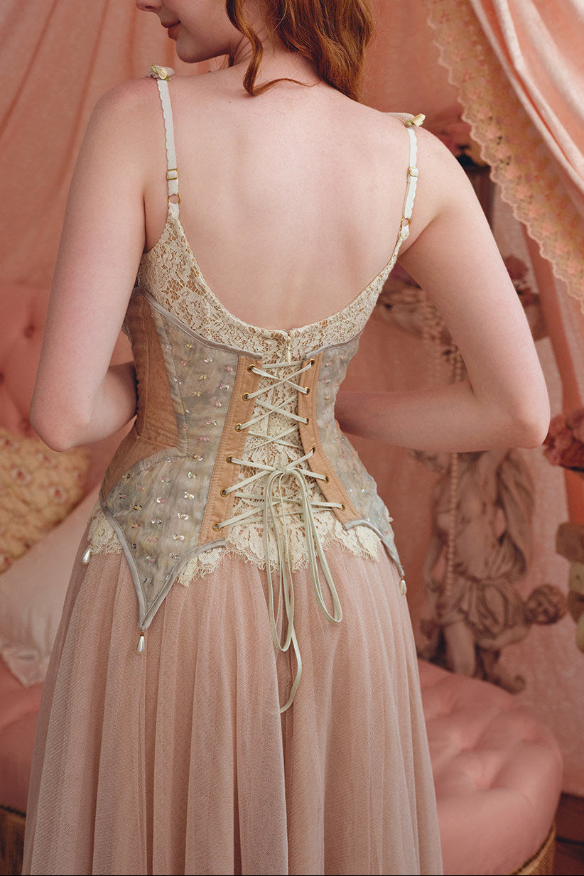 heloise lace mesh flower detail maxi dress in cream pink