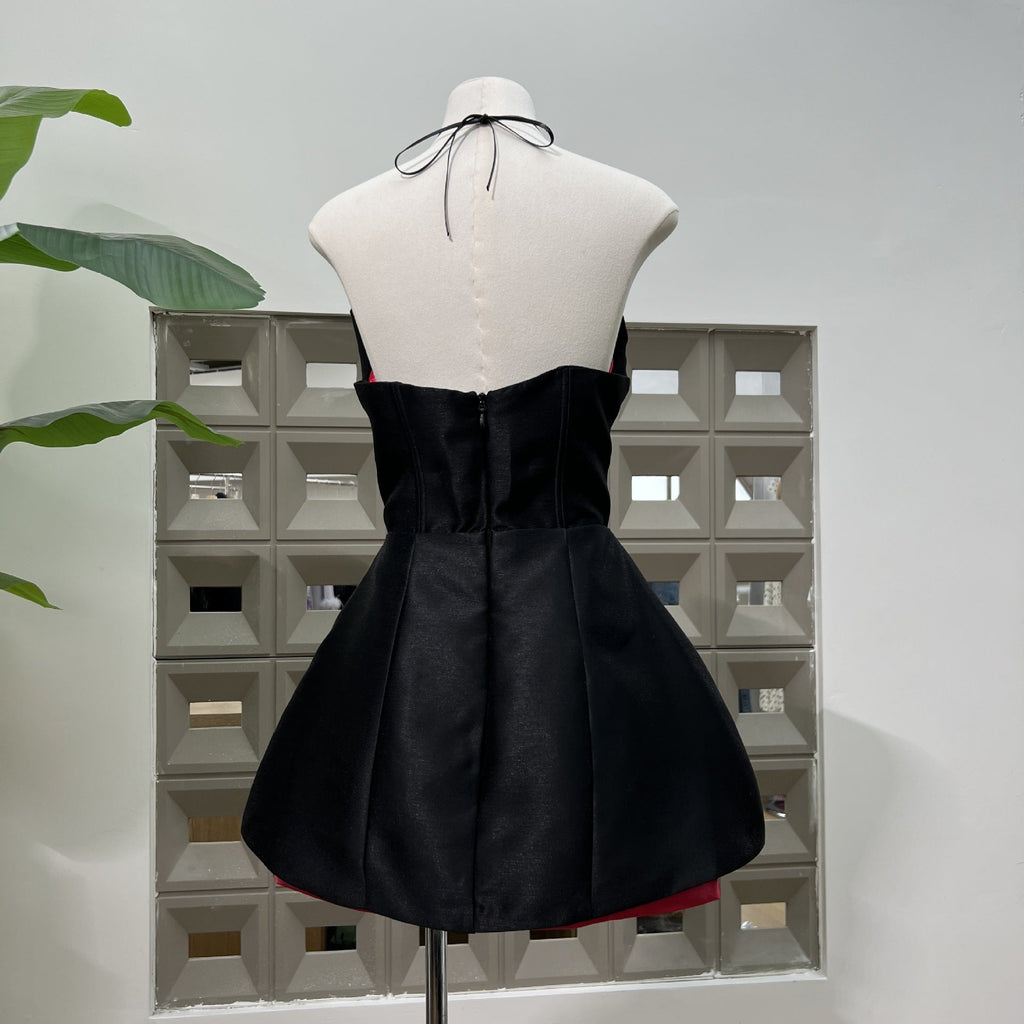 Rose Flower Ruffled Floral mini dress in Red