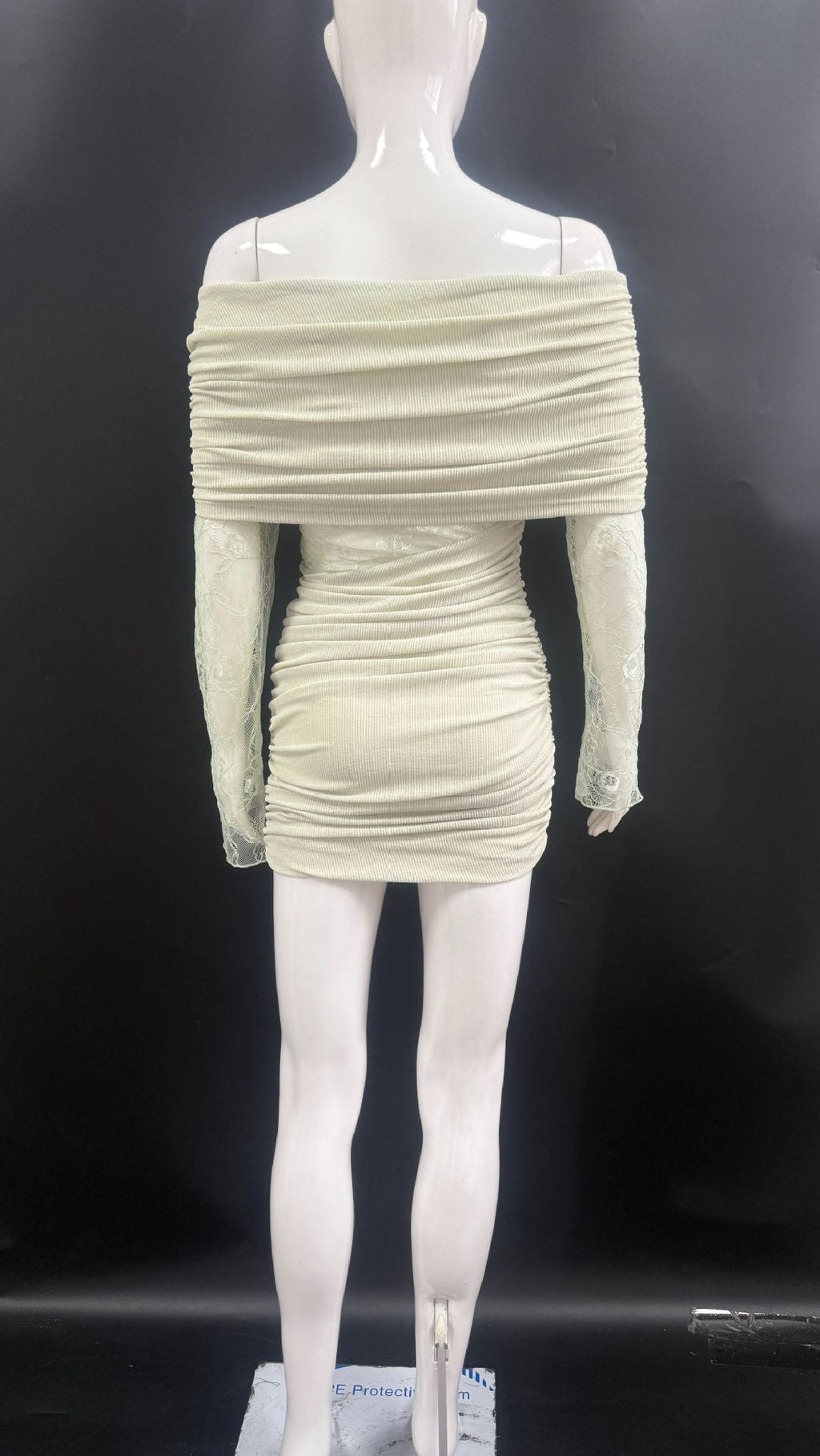 Matcha lace strapless spliced knitted mini dress