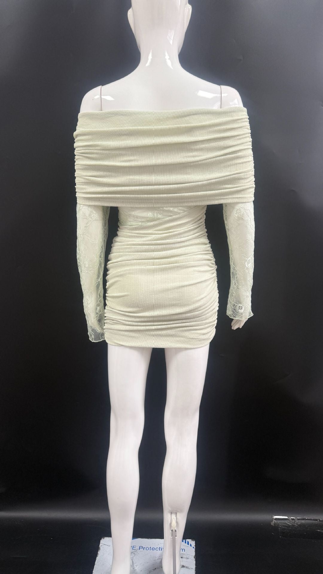 Matcha lace strapless spliced knitted mini dress