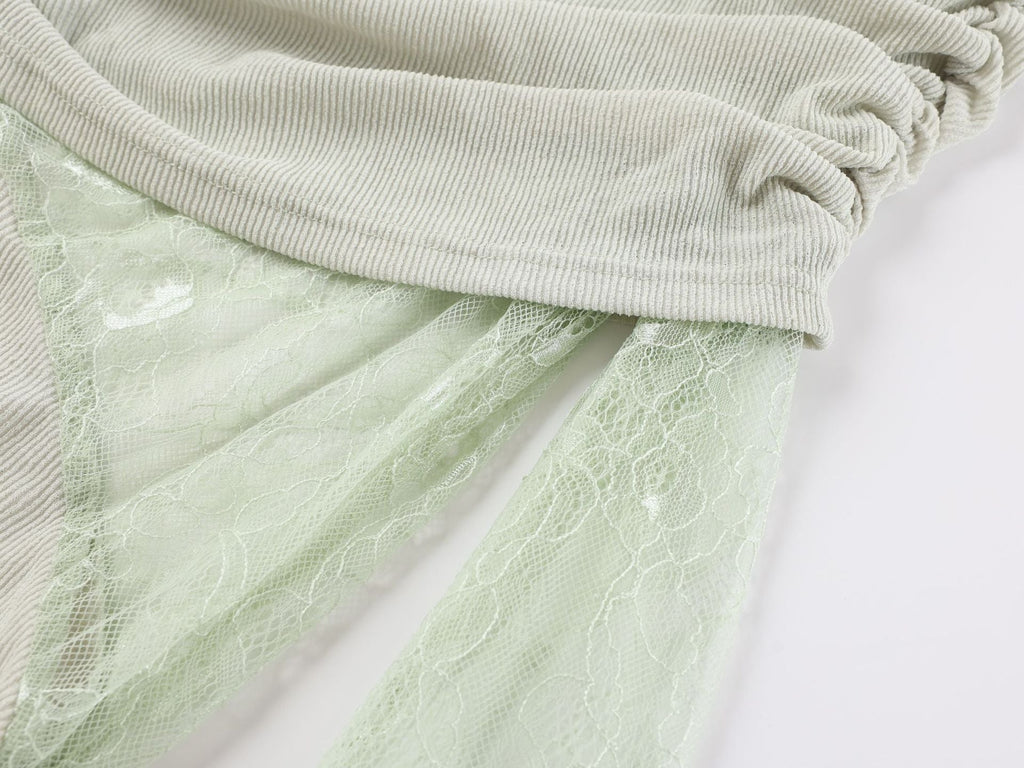 Matcha lace strapless spliced knitted mini dress