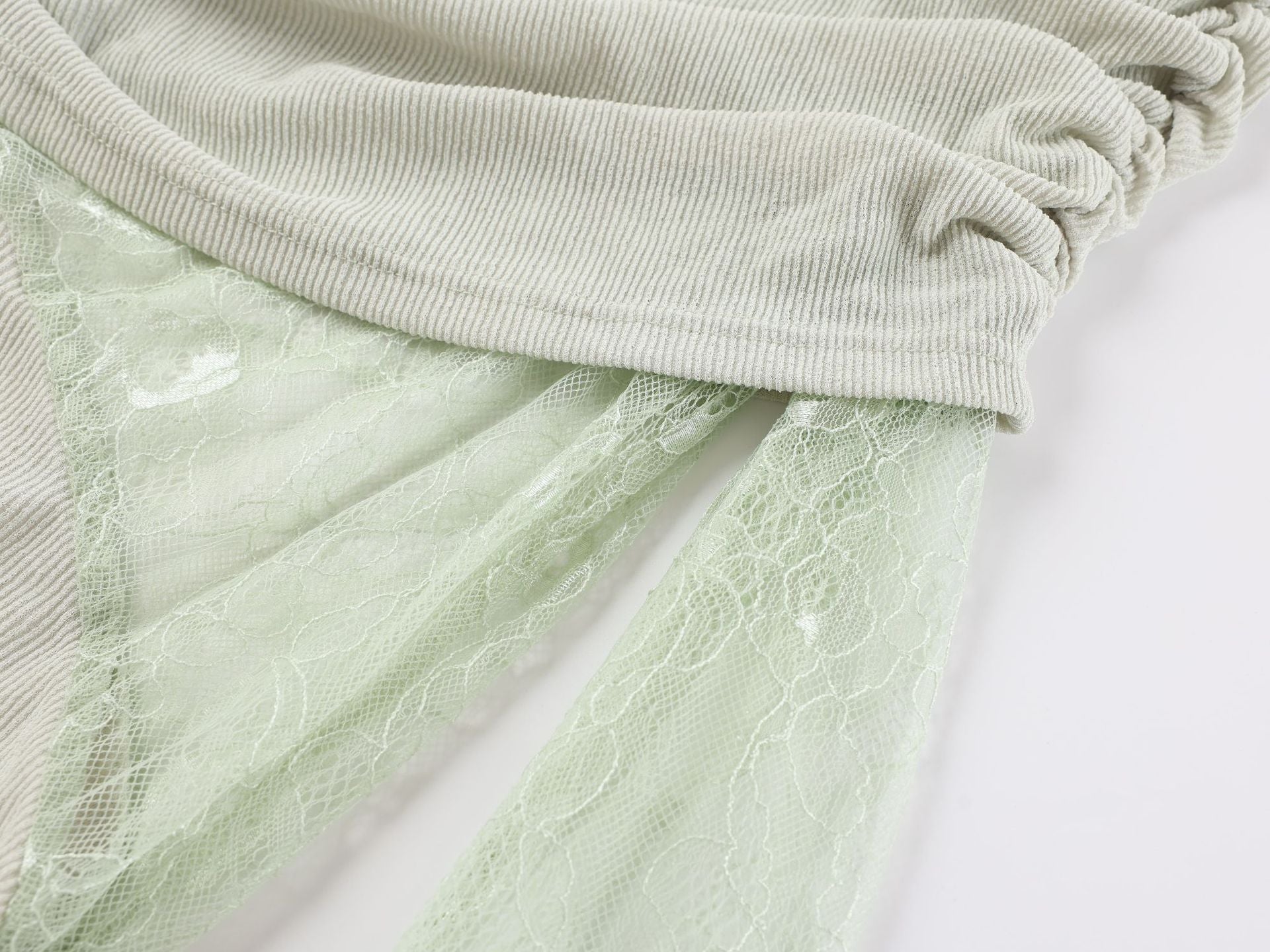 Matcha lace strapless spliced knitted mini dress