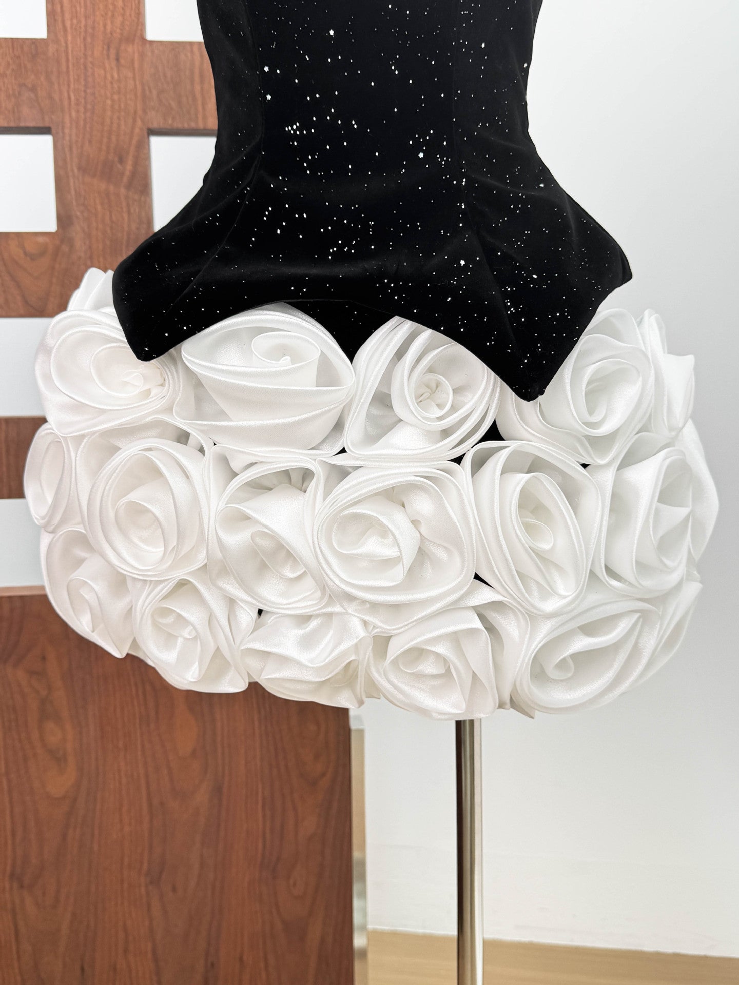 doris 3d flower Sequin Strapless Mini Dress in black