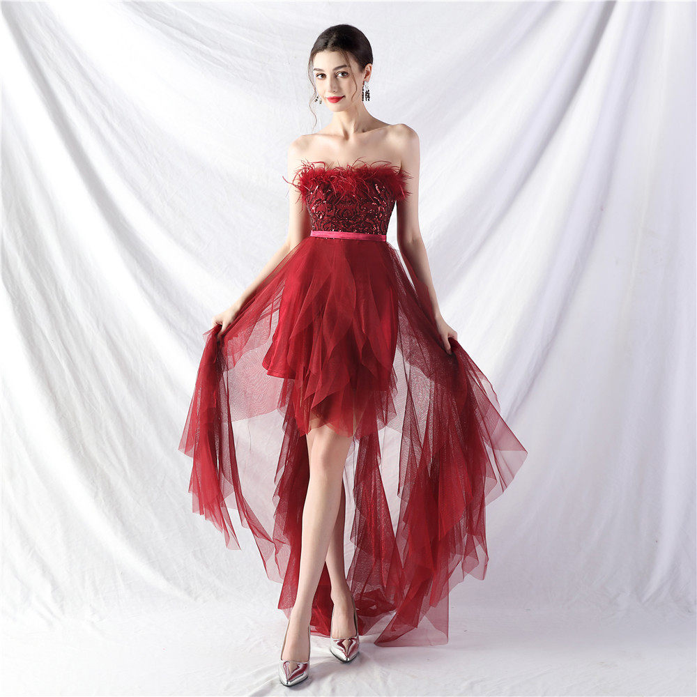 Strapless feather tulle midi dress