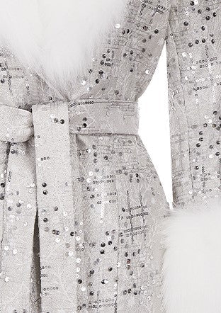 Sliver Tie Long Sleeve Long Fur Autumn Coat