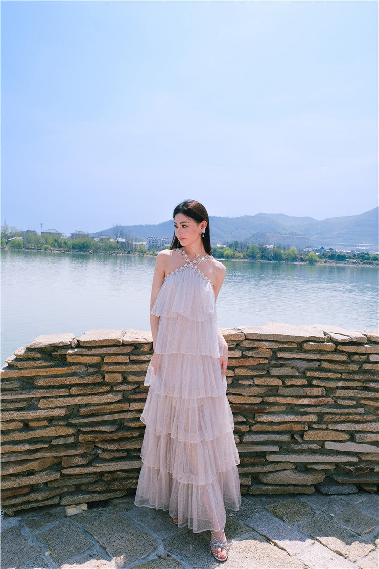 Mera Sleeveless Diamond Chain Cake evening Dress