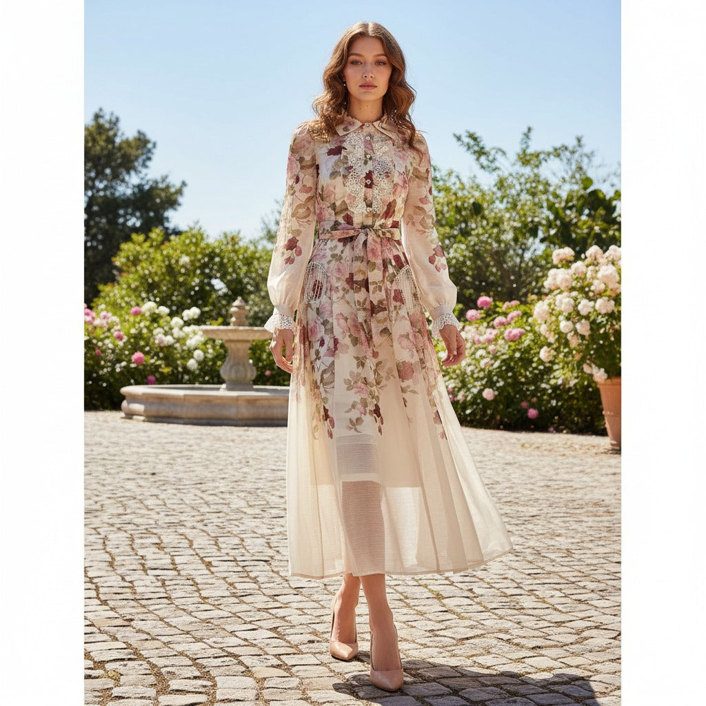 shirley Long Sleeve floral Printed Woven Maxi Dress