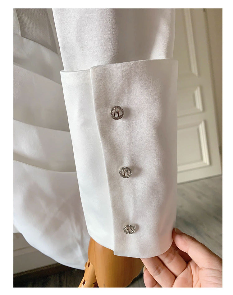 alyssa Deep V See-Through Fishbone Pleated Hip blazer mini dress in white