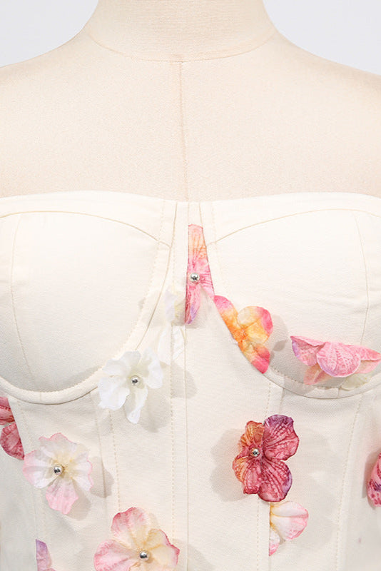 Off-Shoulder Embroidered Maxi Dress in apricot