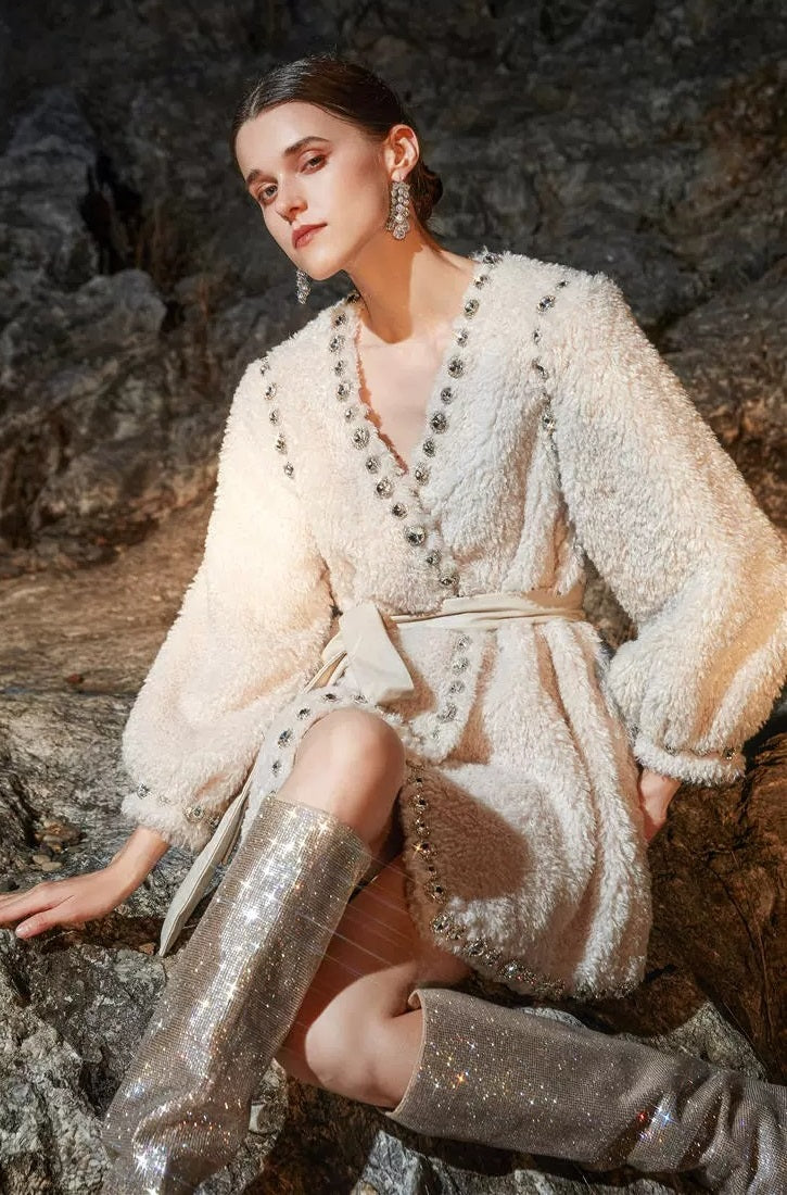 Joy V-Neck Long Sleeve Diamond Stud Coat