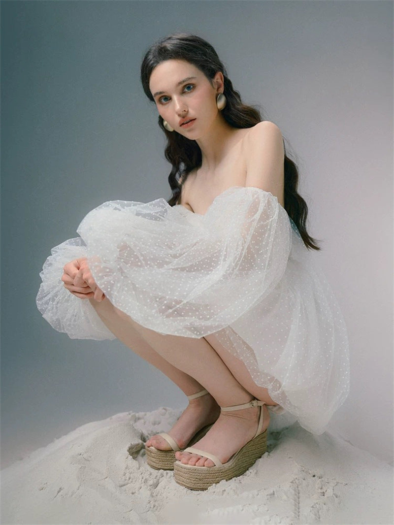 winni strapless mesh mini dress in white