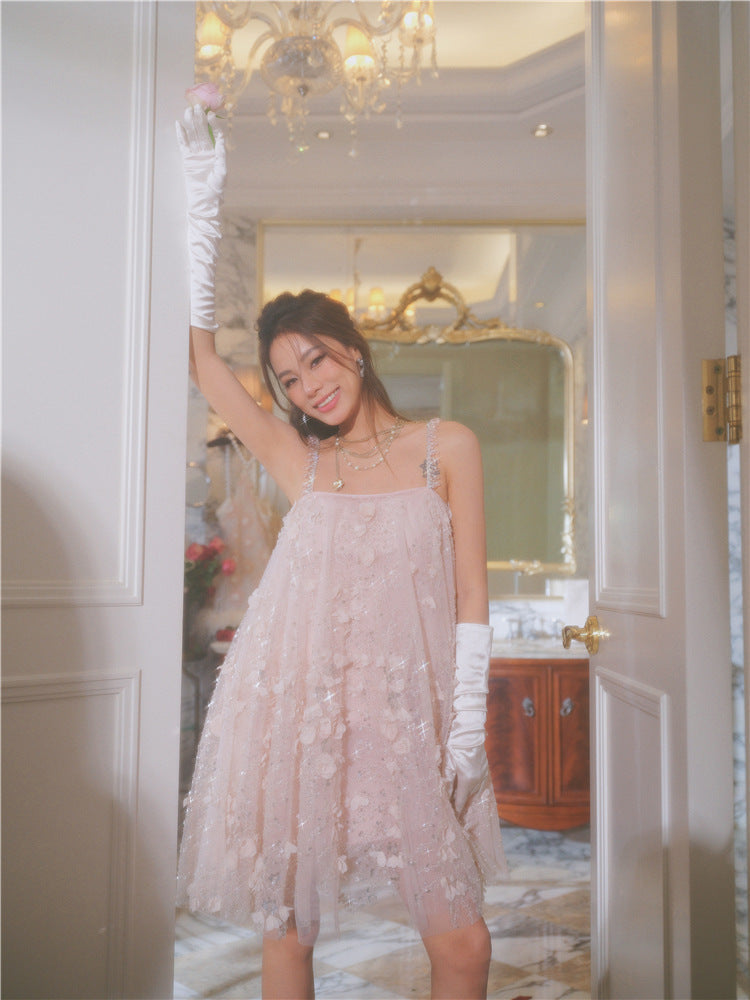 Zola Pink Flower Embroidered Loose doll Party Dress