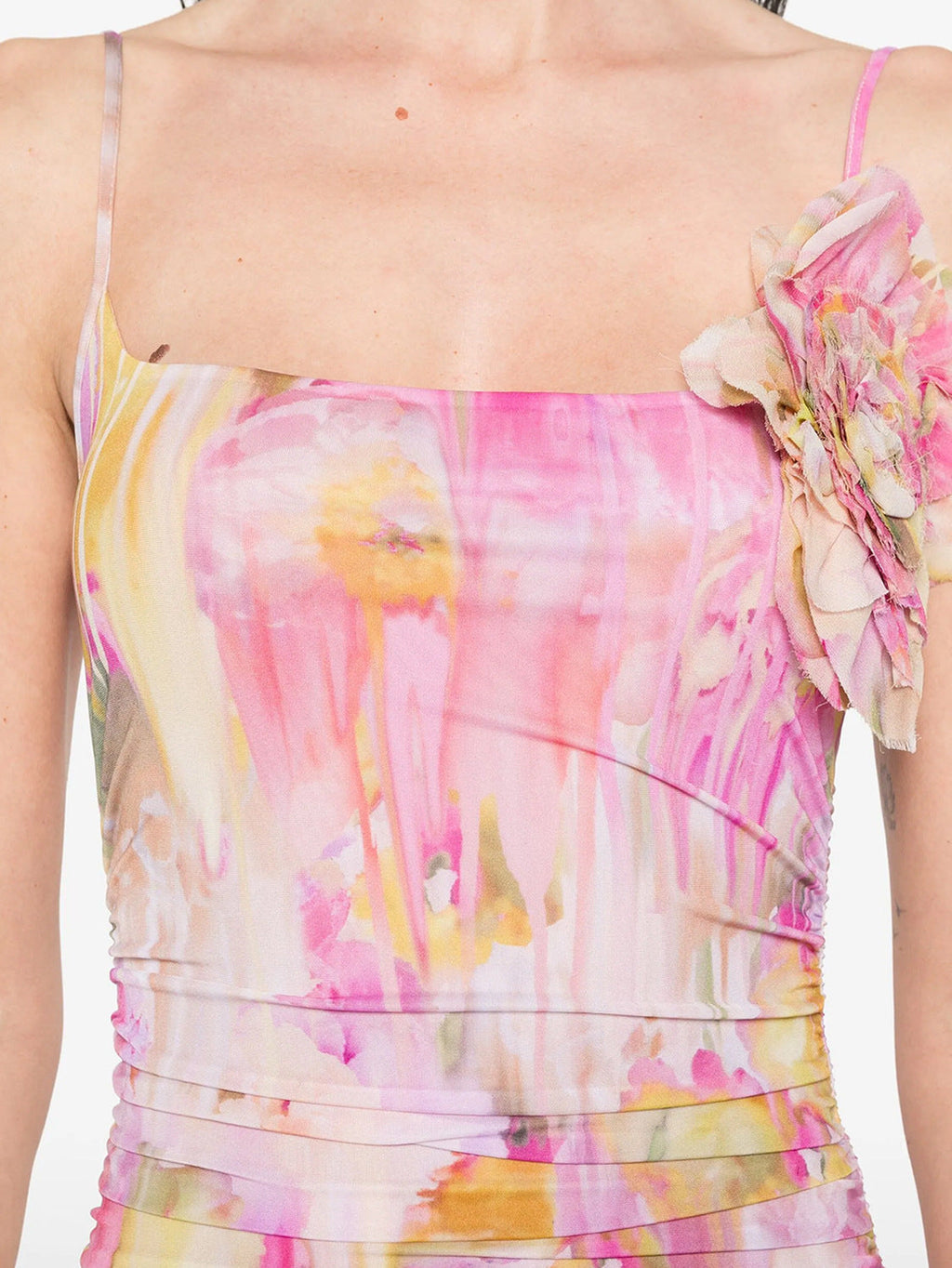 molly Floral Appliqué Print Maxi Dress in pink