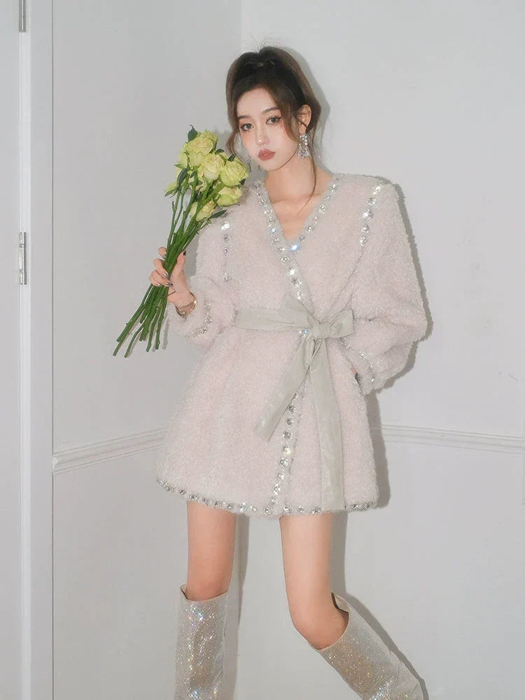 Joy V-Neck Long Sleeve Diamond Stud Coat