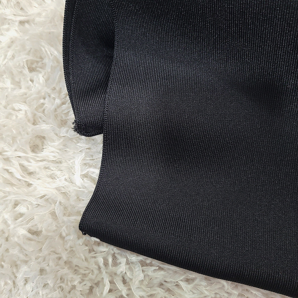 rita Rhinestone Bodycon strapless Bandage mini dress in black