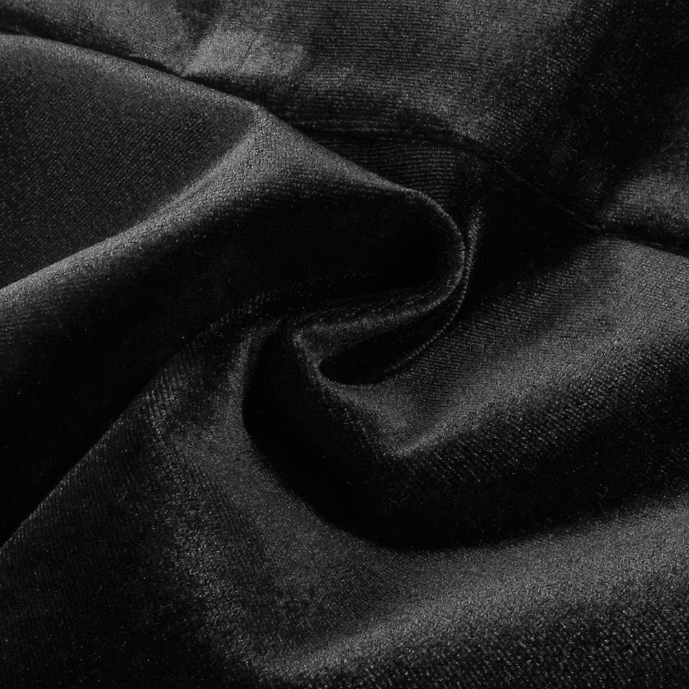 Petal-layered velvet top mini skirt suit without glove - black/white