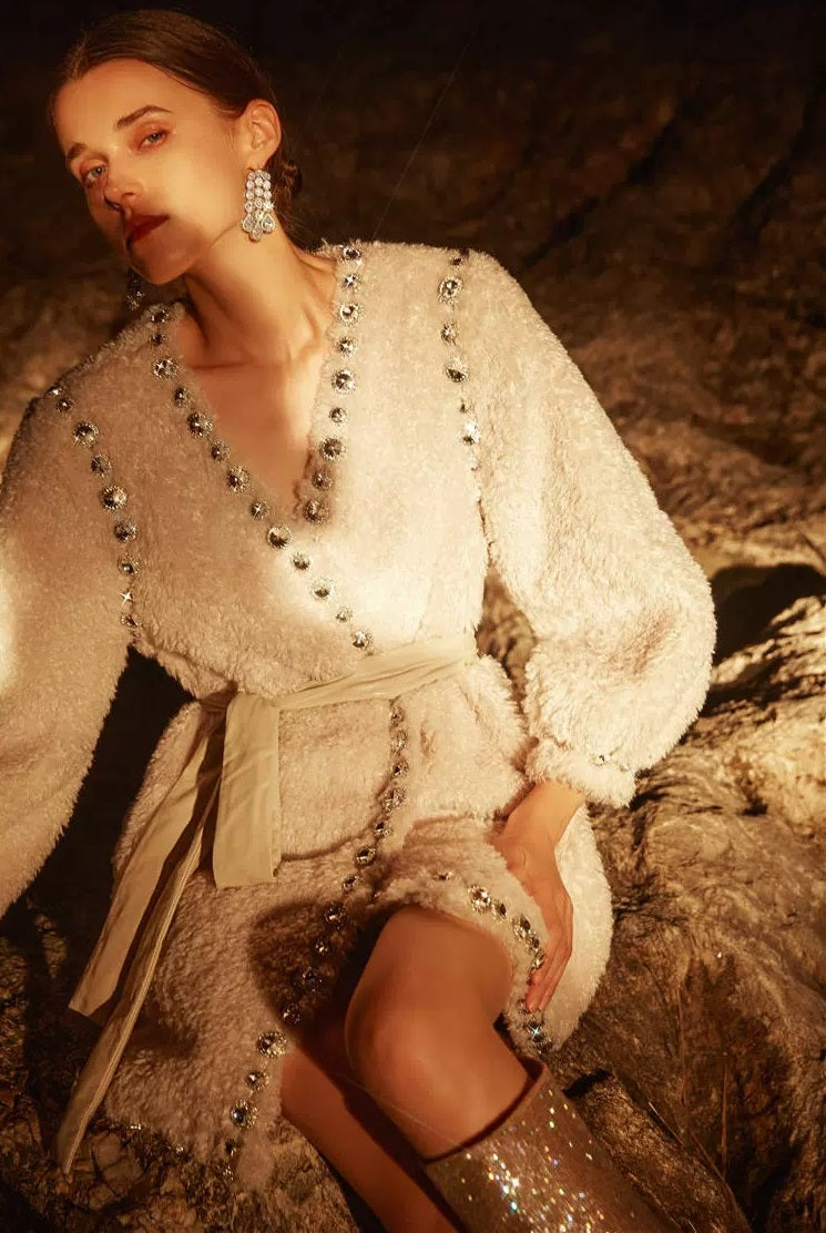 Joy V-Neck Long Sleeve Diamond Stud Coat