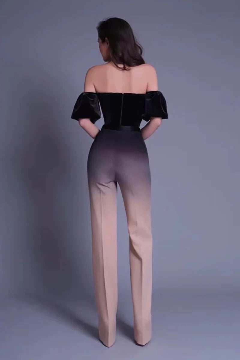 velvet tube top high waist trousers suit