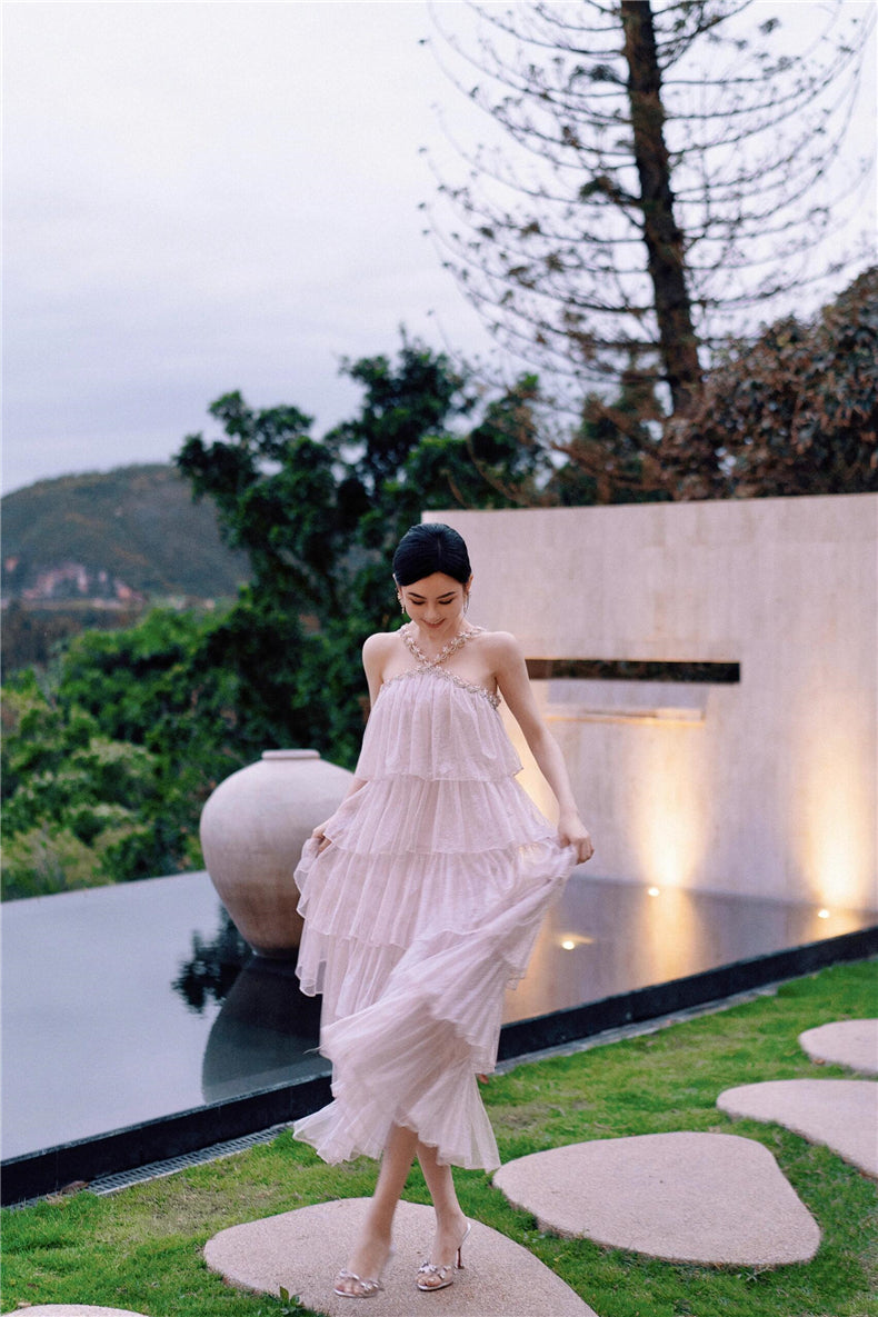 Mera Sleeveless Diamond Chain Cake evening Dress