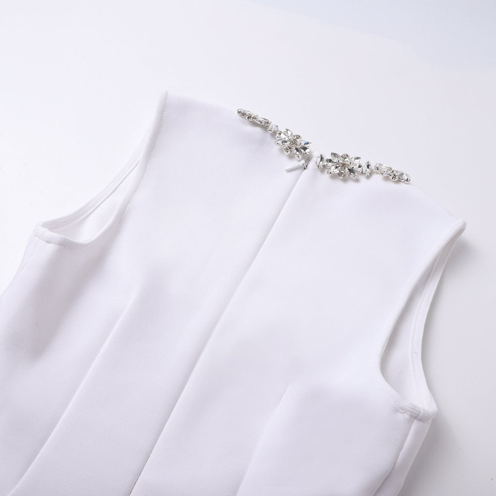 anila square neck crystal embellished mini dress in white