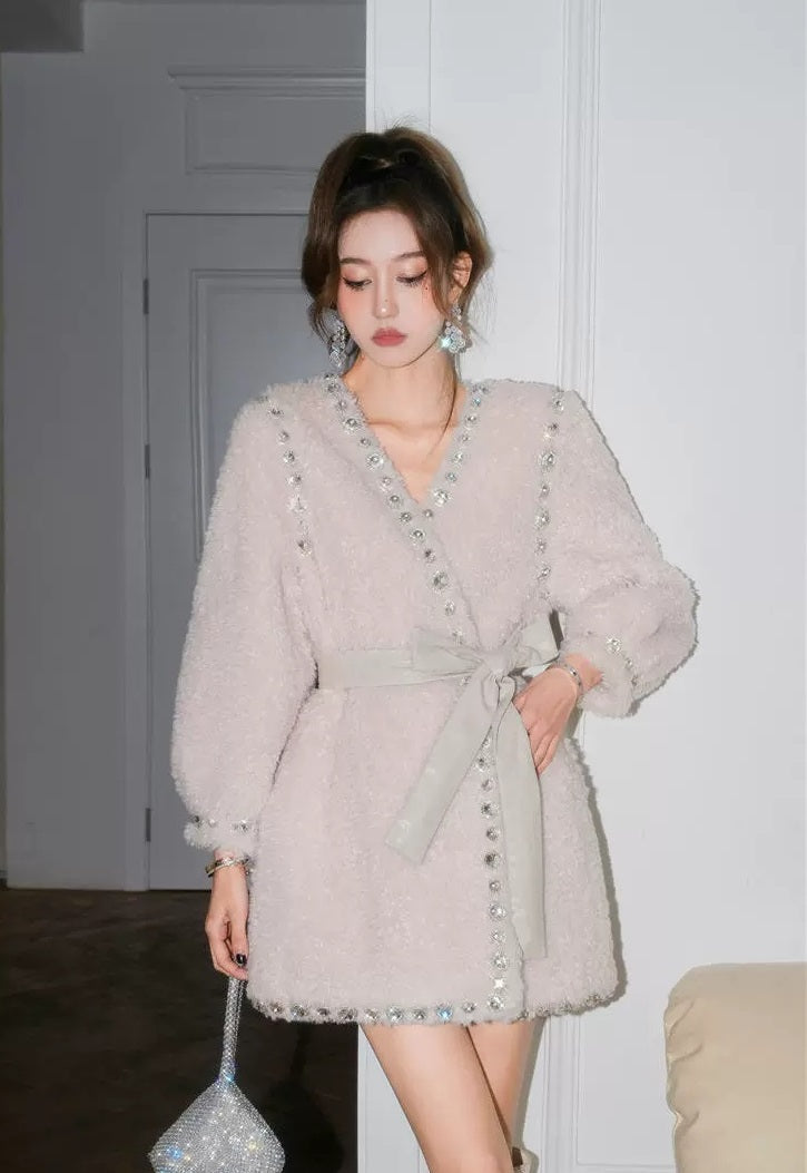 Joy V-Neck Long Sleeve Diamond Stud Coat