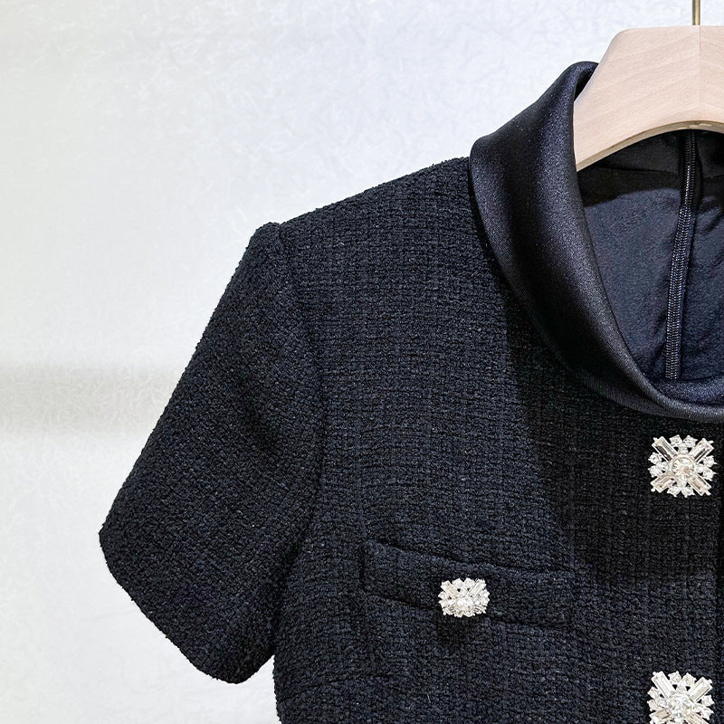 tabitha Boucle Collared tweed Mini Dress in black