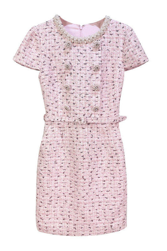 Embellished Bouclé Mini Dress in pink