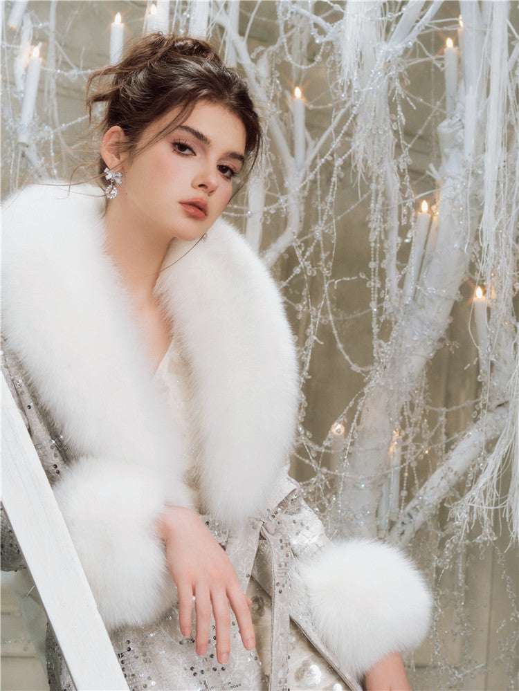 Sliver Tie Long Sleeve Long Fur Autumn Coat