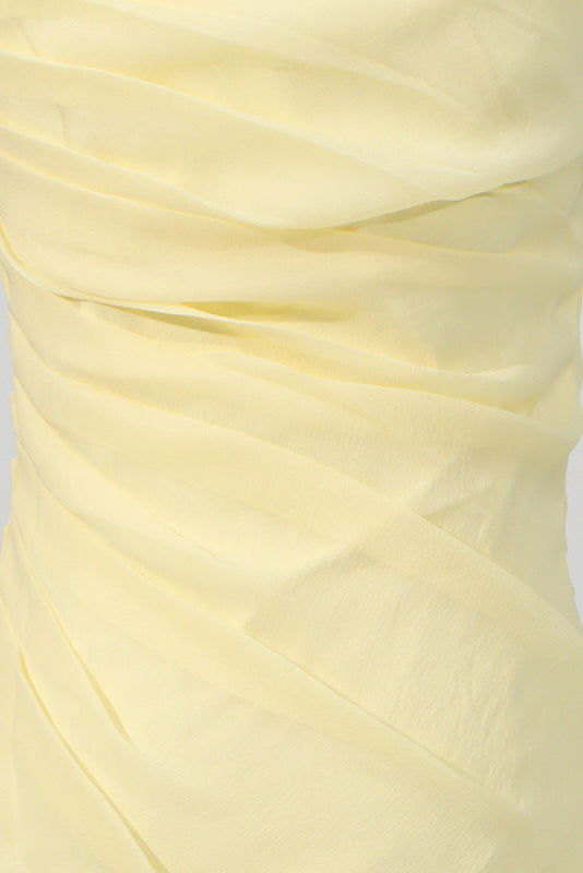 ruched ruffle hem sleeveless mini dress in yellow