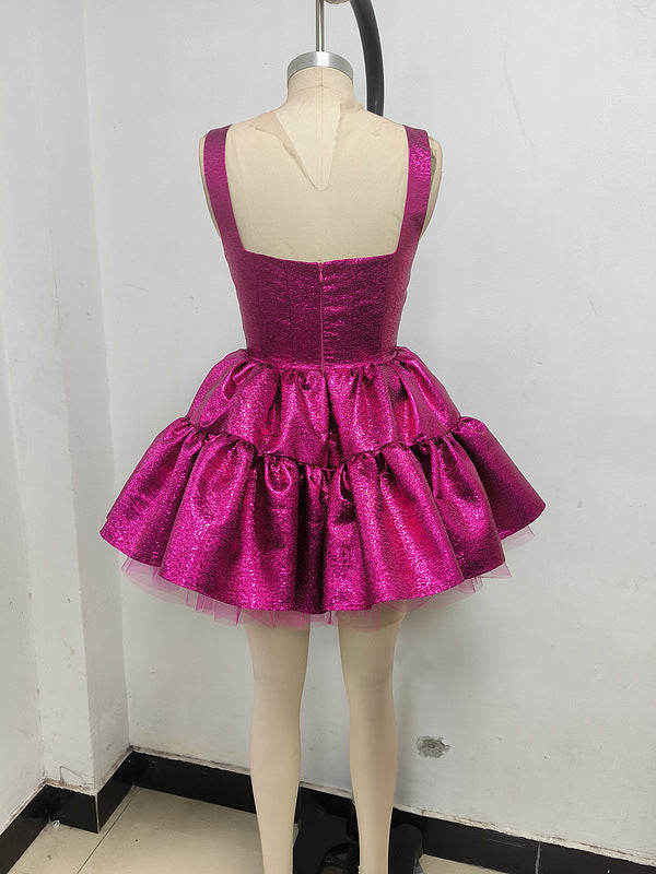 shirley ruffle mini dress in rose red