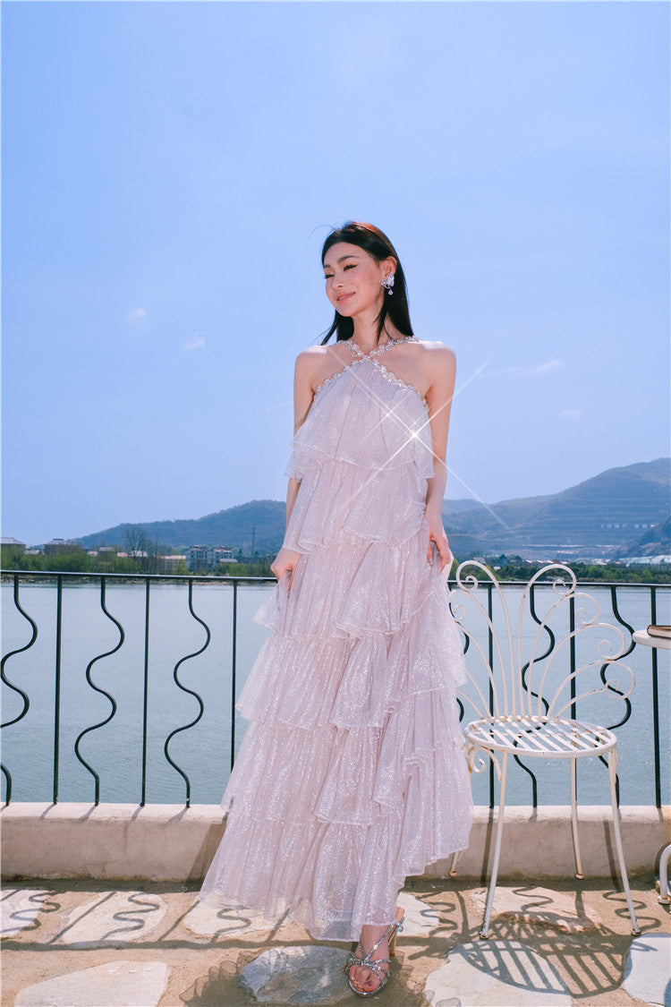 Mera Sleeveless Diamond Chain Cake evening Dress