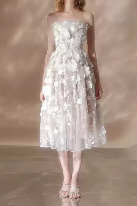 anna crystal floral embroidery midi dress in white