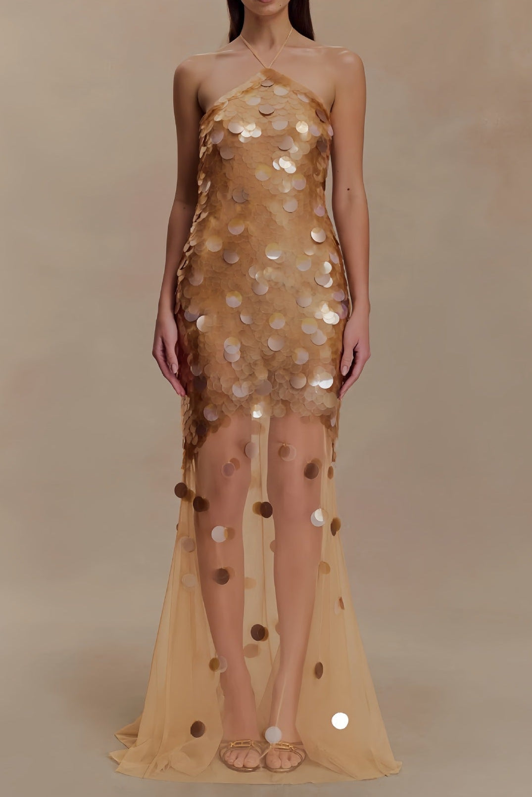 alva sequin Embellished backless Maxi Dress - Gold